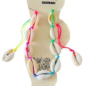 Multicolor Seashell Shell Anklet Ankle Bracelet Adjustable Slip Knot Closure